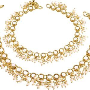 Gold Plated Indian Wedding Anklets for Women Kundan Bead Chain Adjustable